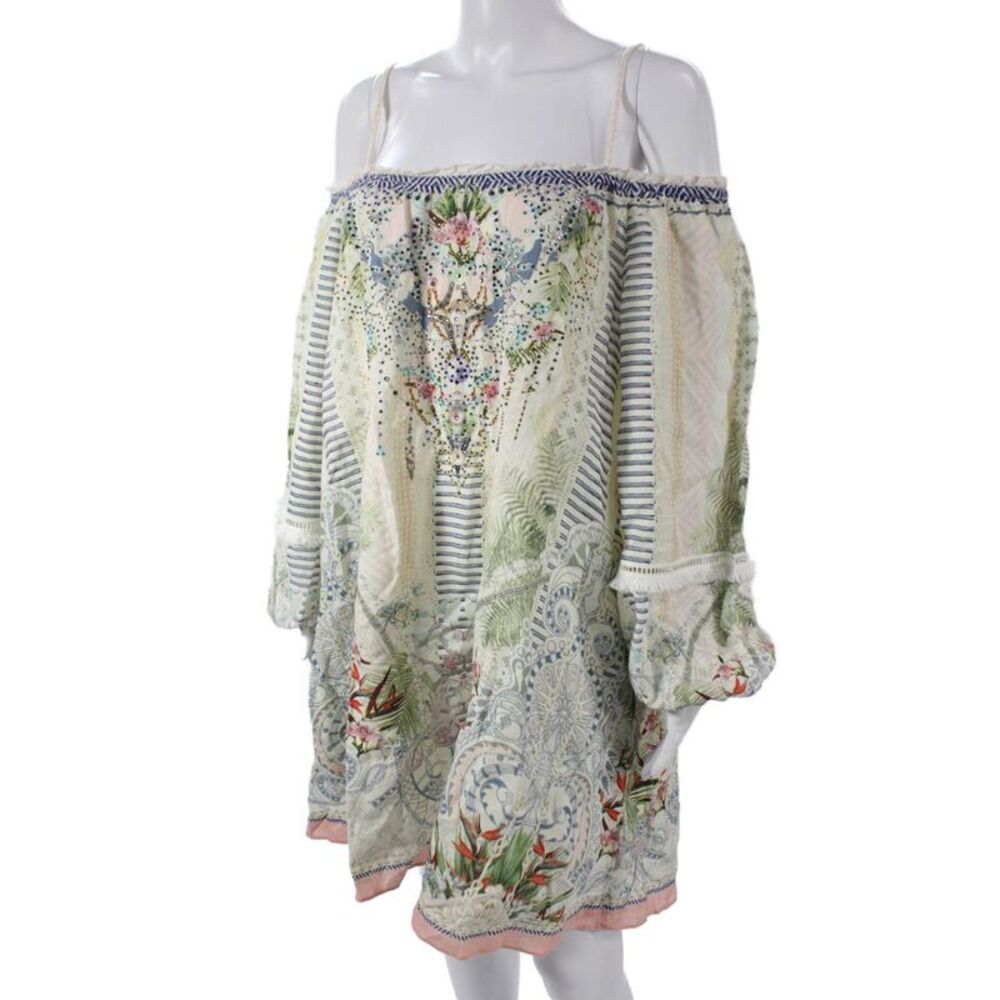 Camilla Womens Shift Dress Multicolor Floral Off Shoulder Long Sleeve Size M - Picture 3 of 7